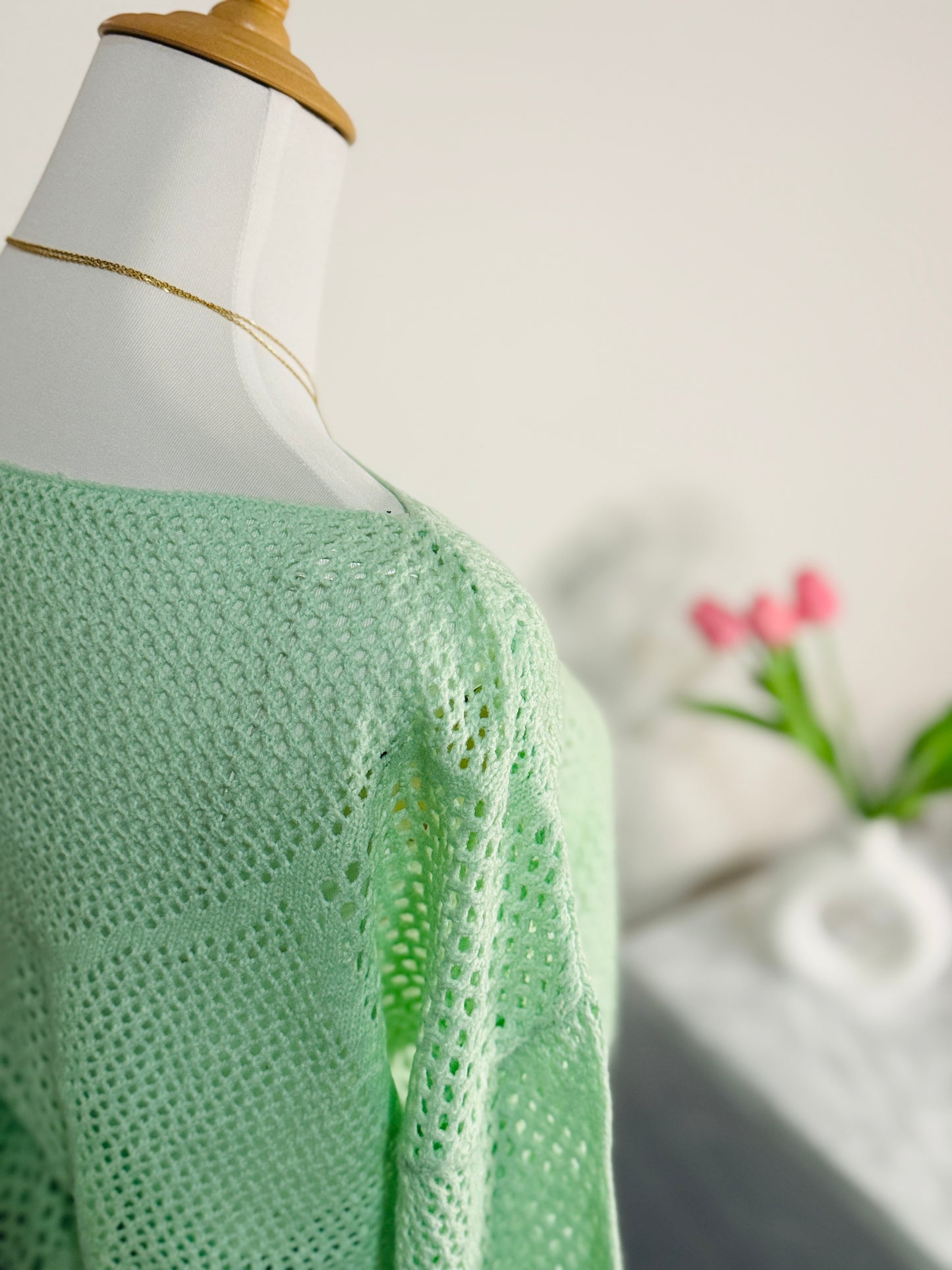 Mint Green Knit Mesh Sweater