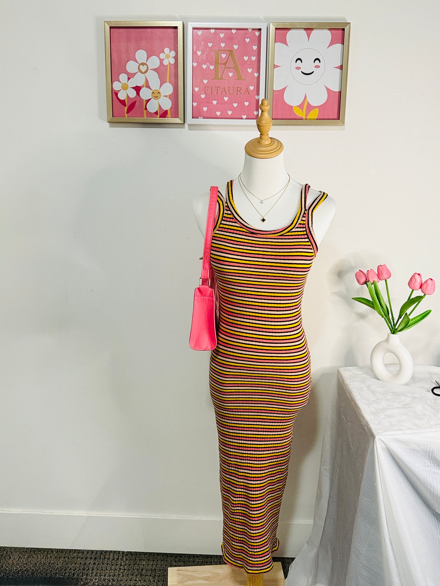 Multi-Stripe Casual Maxi Dress