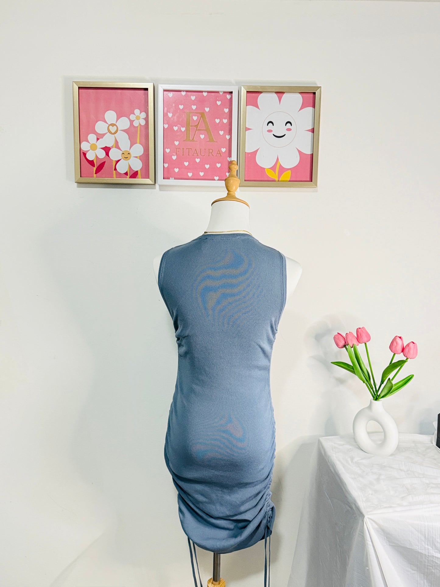 Blue Ruched Tank Dress