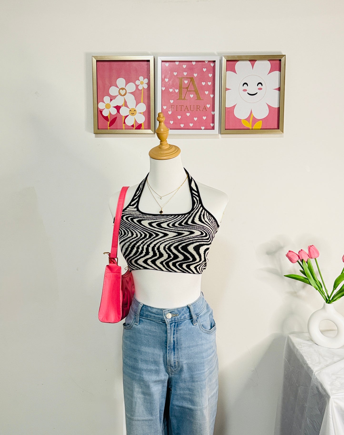 Wave Pattern Knit Halter Top