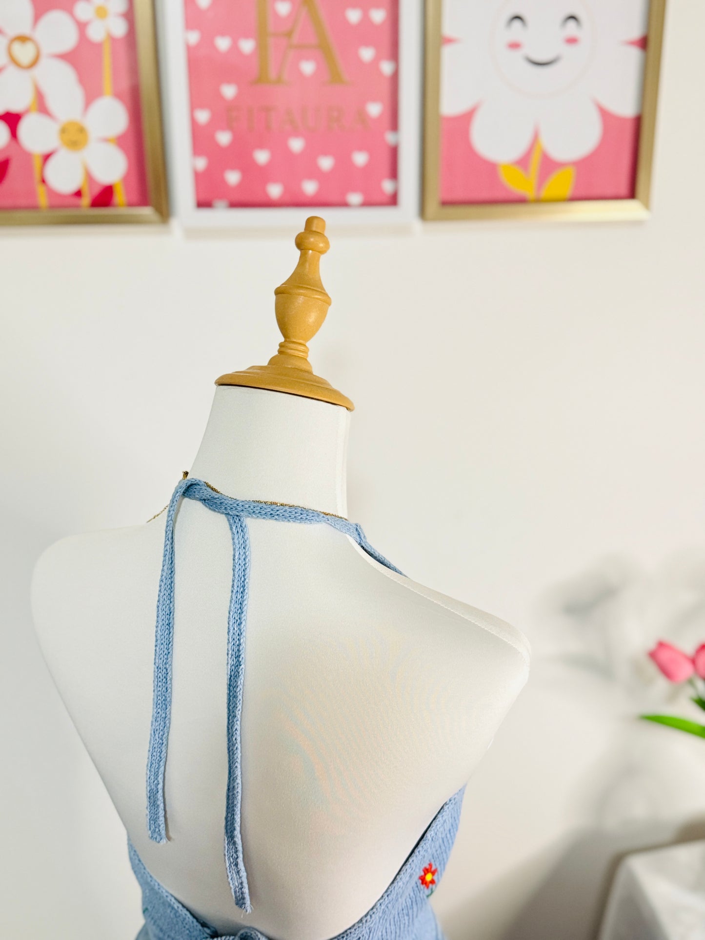 Blue Floral Knit Halter Top