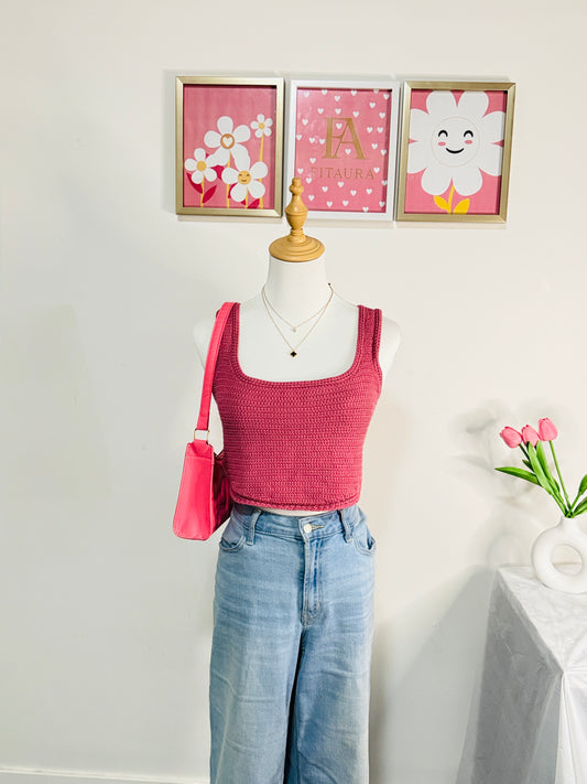 Berry Pink Crochet Knit Crop Top