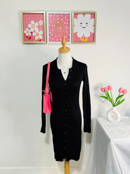 Button-Down Ribbed Dress – Classic Black