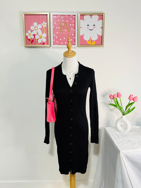 Button-Down Ribbed Dress – Classic Black