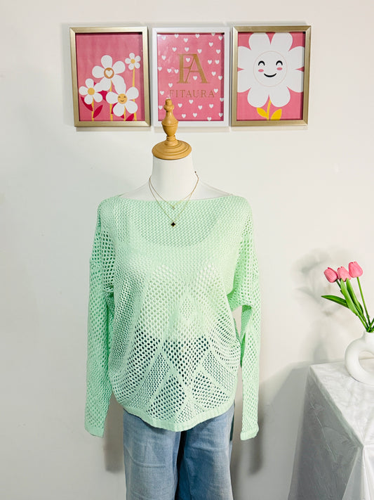 Mint Green Knit Mesh Sweater