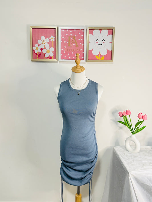 Blue Ruched Tank Dress