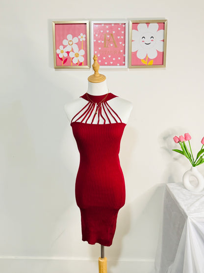 Criss-Cross Neck Ribbed Bodycon Dress