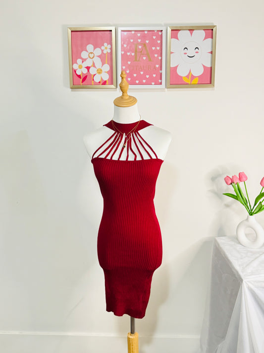 Criss-Cross Neck Ribbed Bodycon Dress