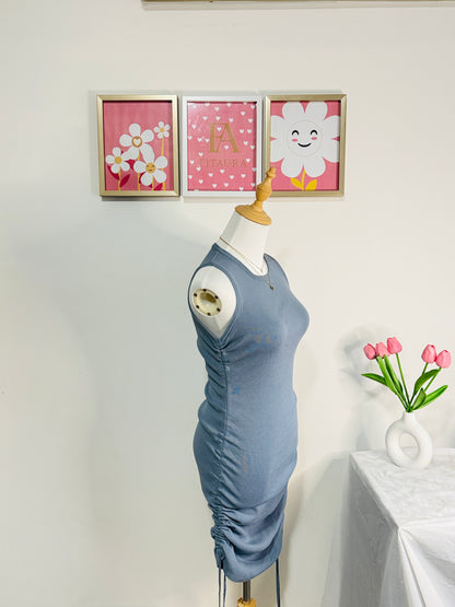 Blue Ruched Tank Dress